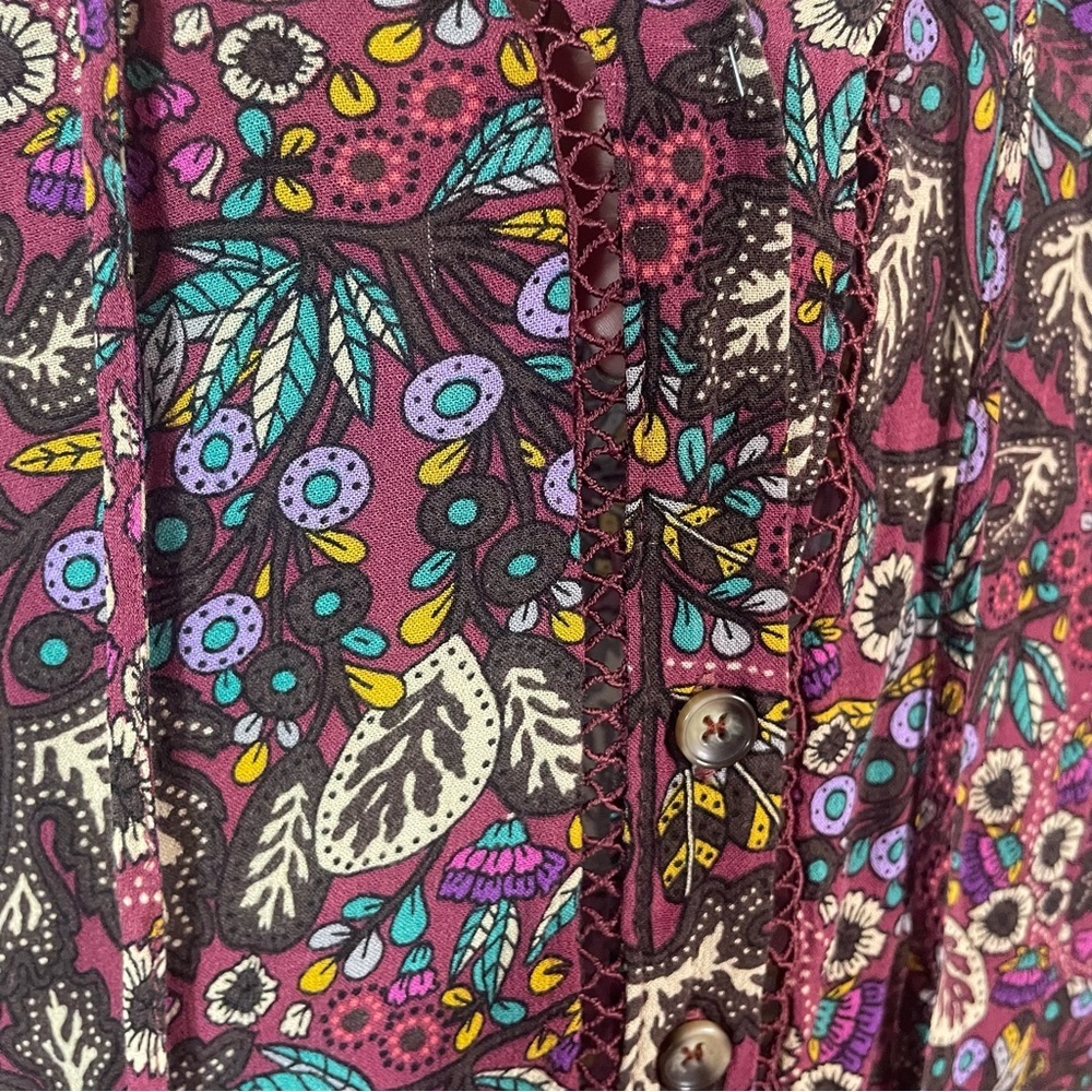 Maeve Anthropologie Janie Flounced Peasant Blouse Multicolor size 0 Boho Paisley - Picture 4 of 8